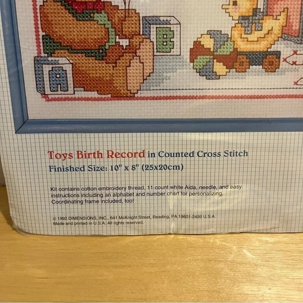 Stitchables Cross Stitch Kit Baby Birth Record 10x8 Thread Fabric Frame Pattern